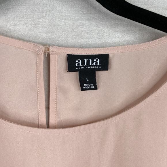 ANA A New Approach Top Womens L Pink Black Tie Slit Sleeve Lined Keyhole Back - Picture 3 of 9